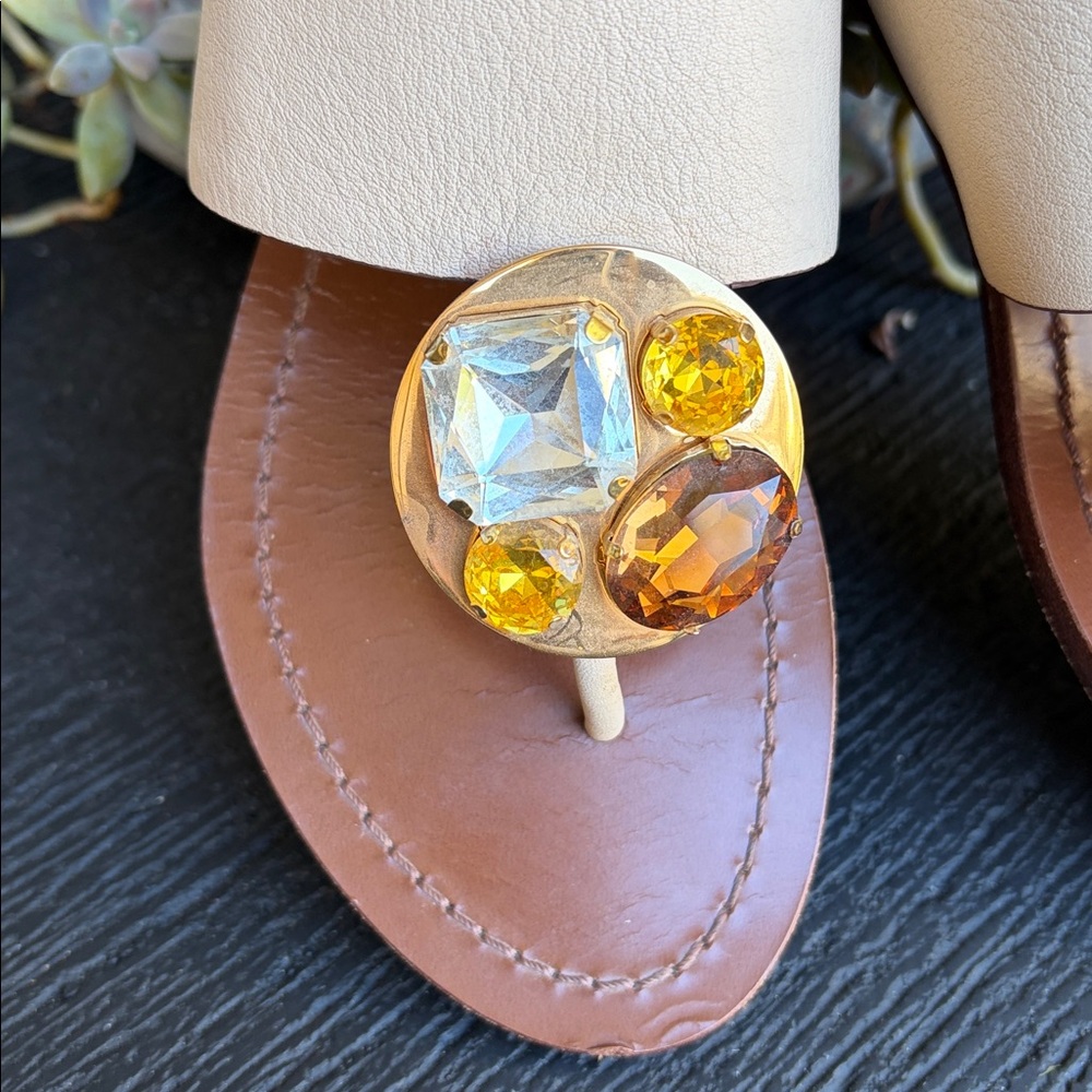Tory Burch Tan and Gold Embellished Sandals - Picture 3 of 10